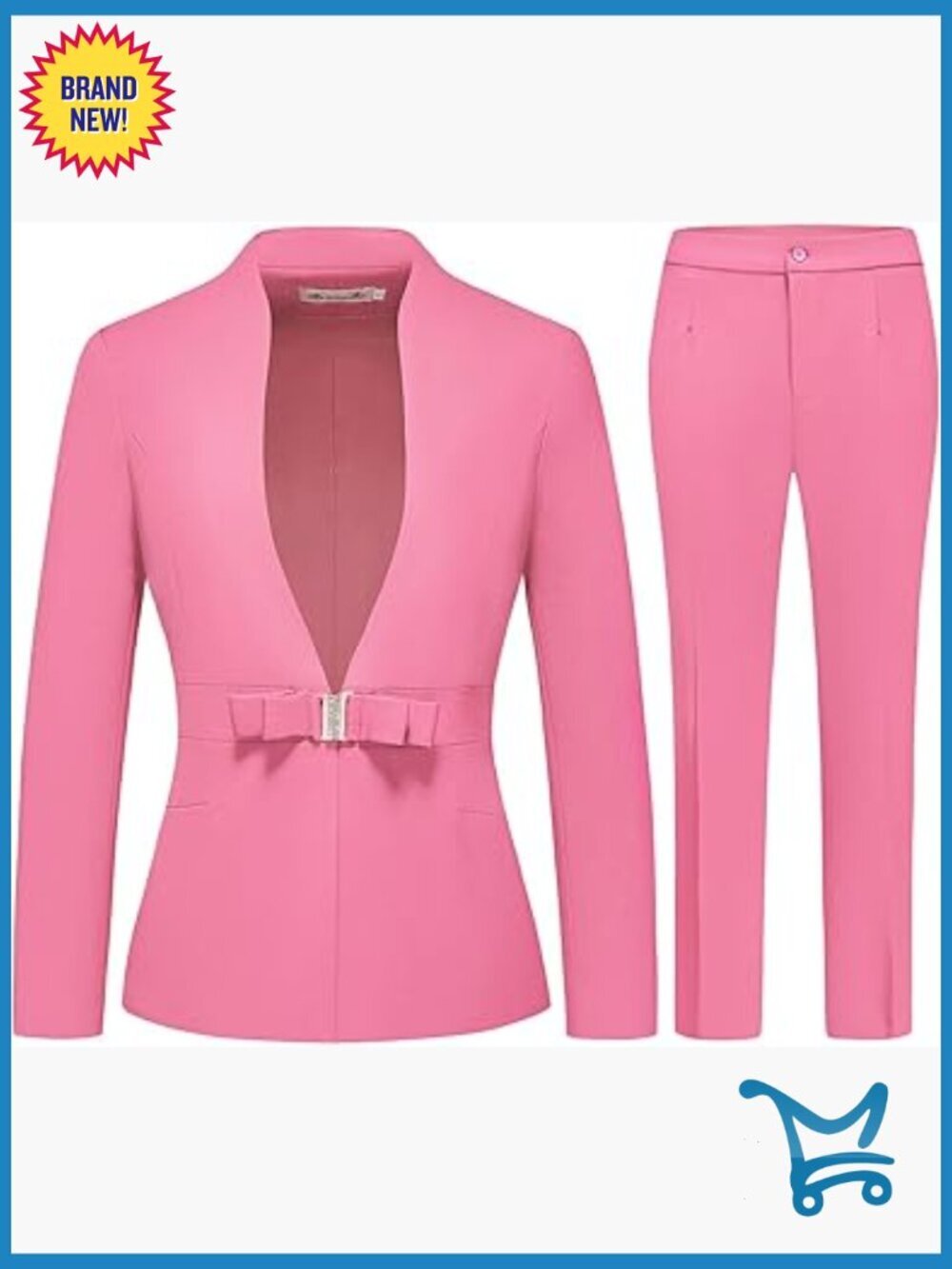 Women's 2-Piece Business Pant Suit Set - Slim Fit Blazer Jacket with Buckle